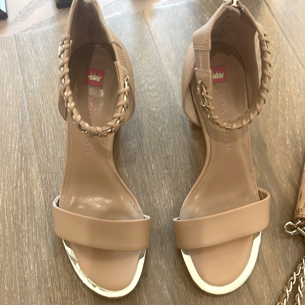 Elaine Turner, gold and beige shoes size 7 excellent condition with bag